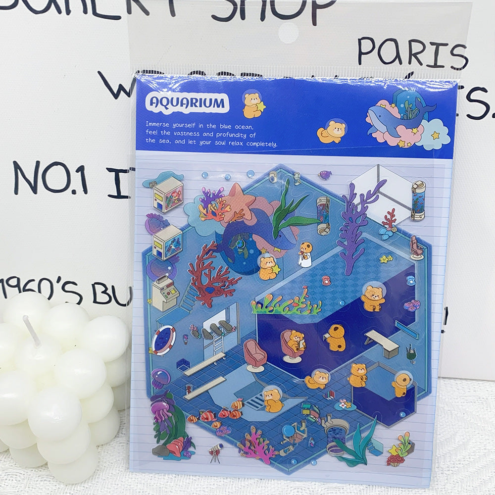 Wholesale Bear bakery landscaping stickers 3D miniature scene diy stickers