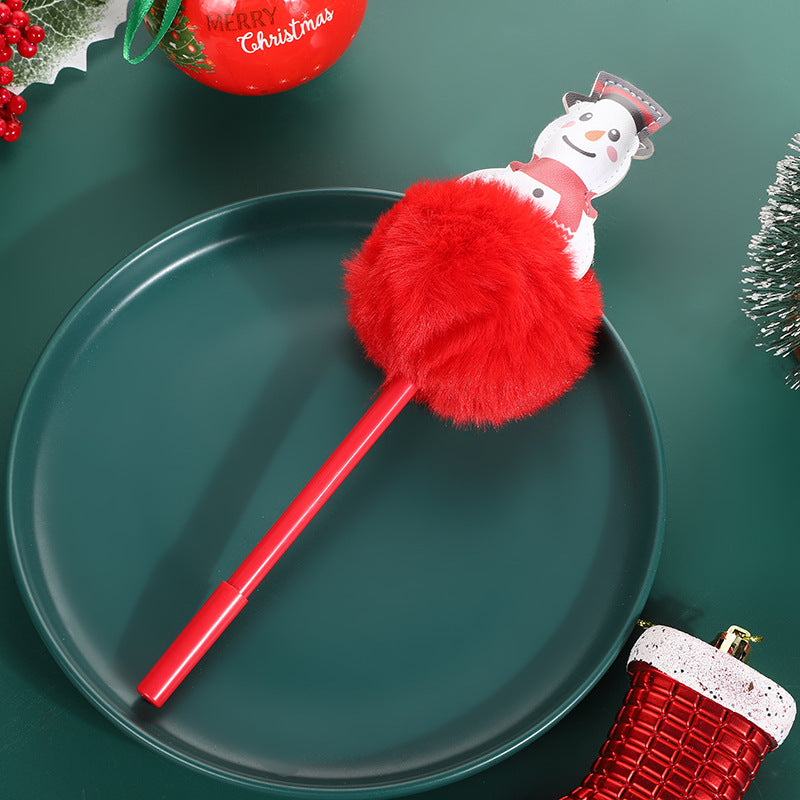 Wholesale Cartoon Christmas Snowman Elk Fur Ball Ballpoint Pen