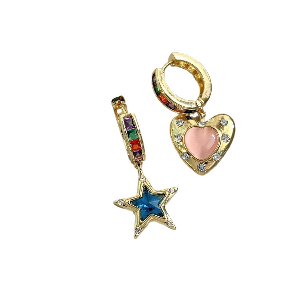 Wholesale Star Heart Zircon Copper Earrings