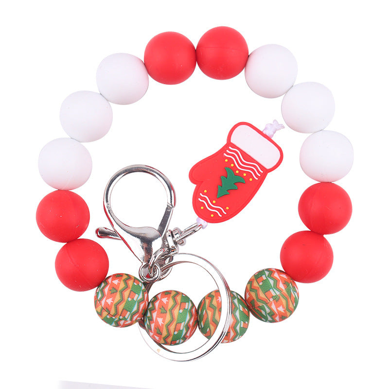Wholesale Christmas Silicone Bead Wrist Keychain