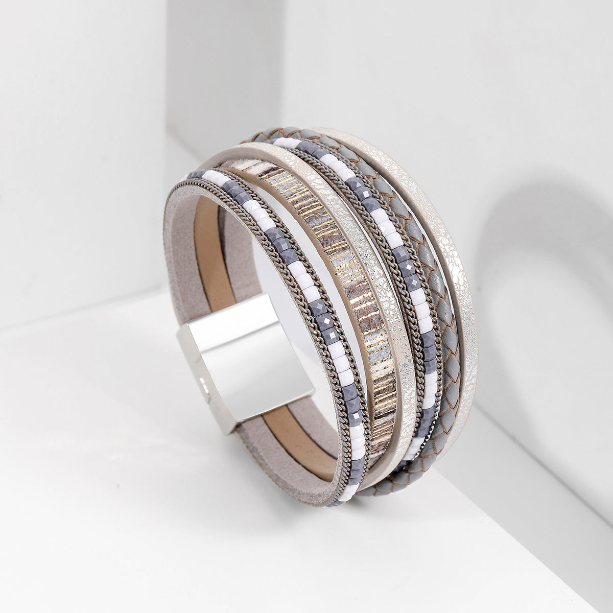 Wholesale Bohemian Hand Woven Leather Alloy Magnetic Buckle Women's Fashion Bracelets