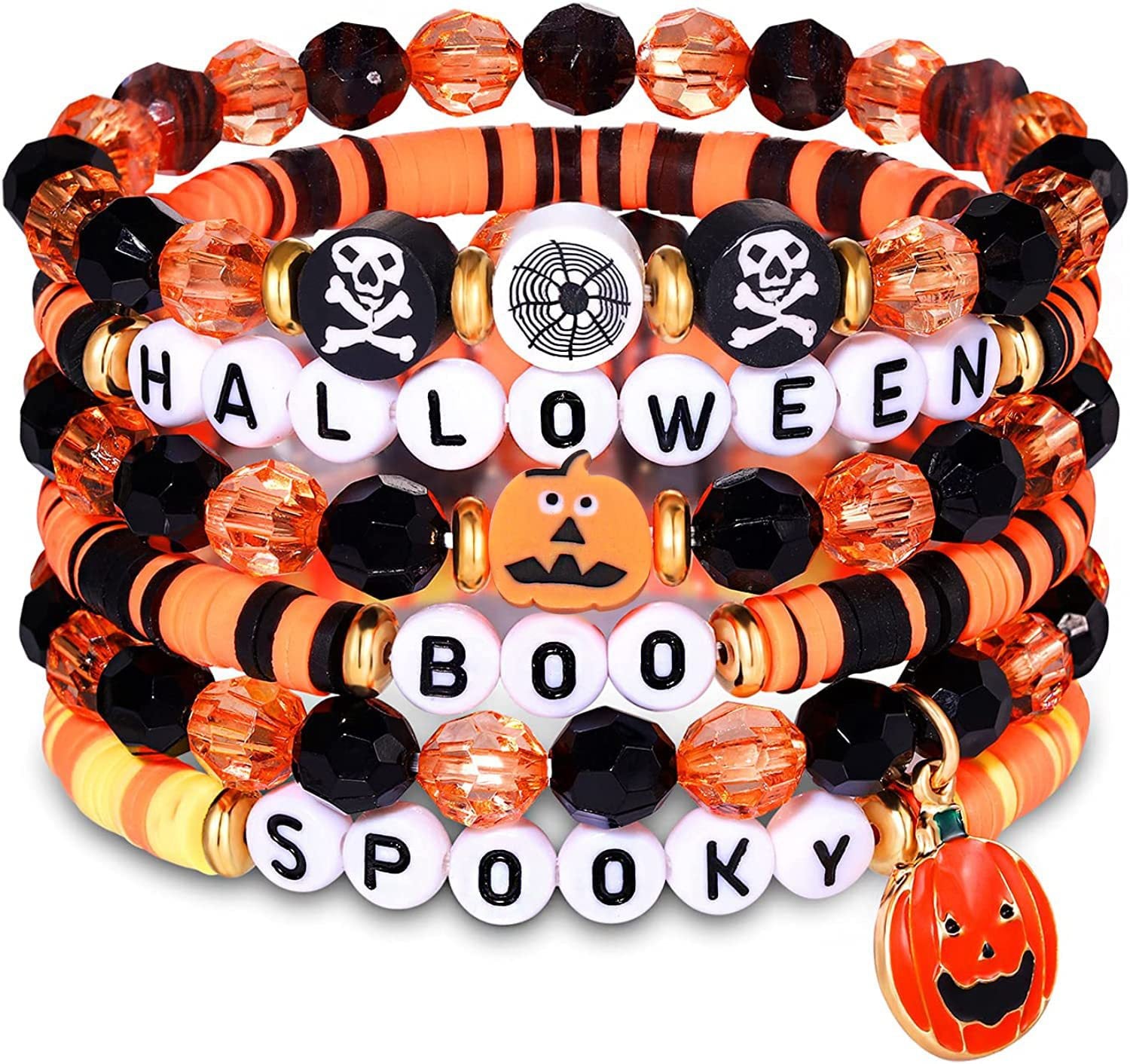 Wholesale 50PCS Acrylic Halloween Skull Pumpkin Lantern Set Soft Clay Bracelet