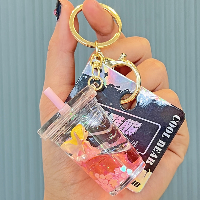Wholesale Milk Tea Cup Quicksand Bottle Acrylic Keychains