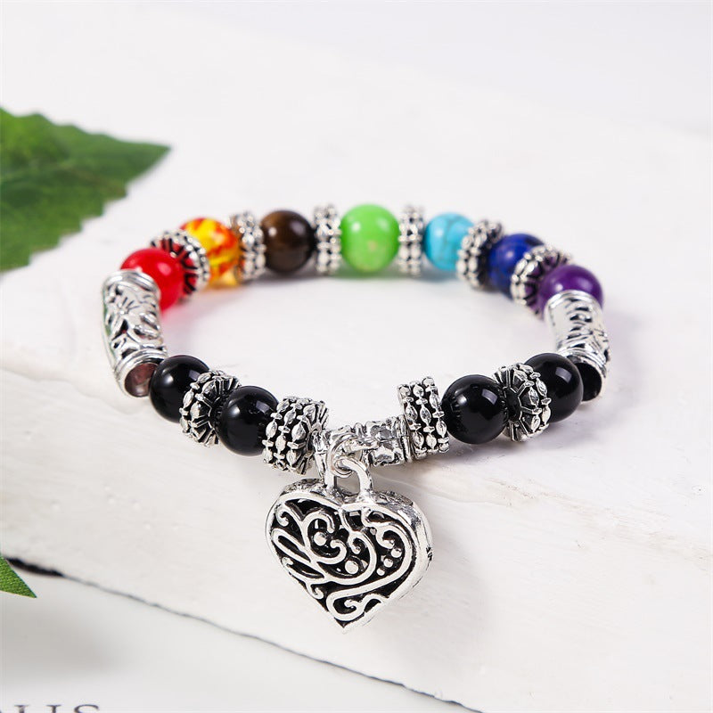 Wholesale Colorful Peach Heart Natural Stone Bracelets