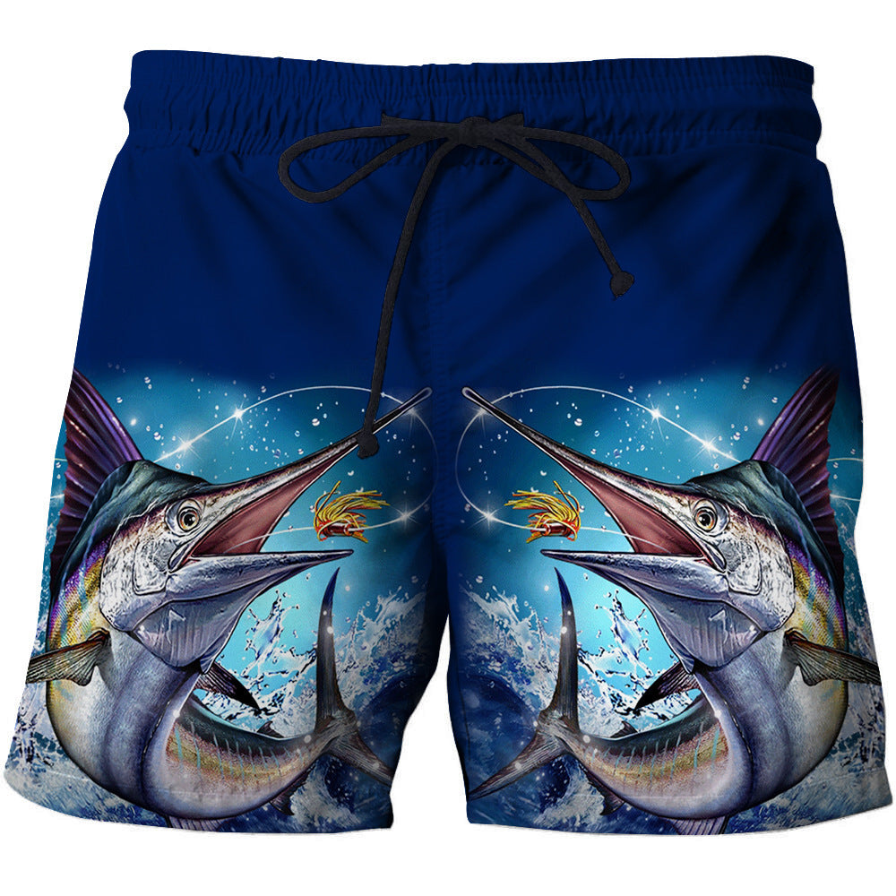 Wholesale Beach Shorts 3D Digital Printing Fish Pattern Cropped Pants Men's Swimwear