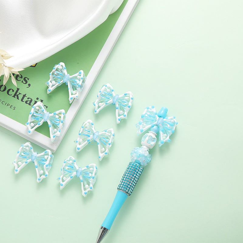 Wholesale 10pcs DIY hand-painted bow straight hole cute acrylic beads