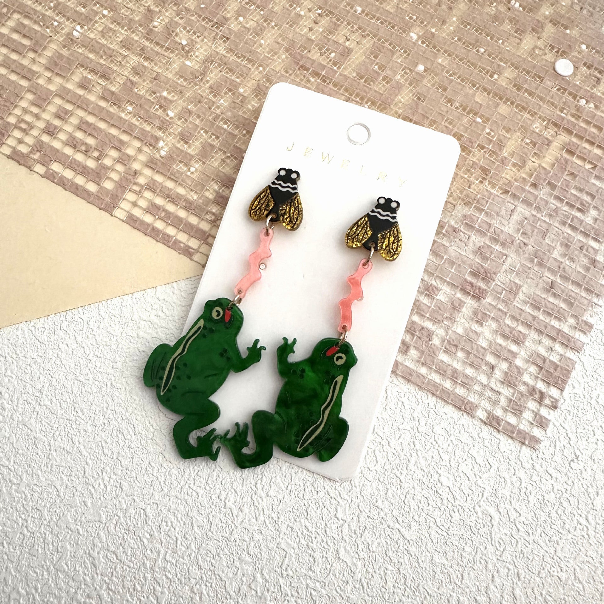 Wholesale Acrylic Moon Snake Animal Bee Frog Cat Long Earrings
