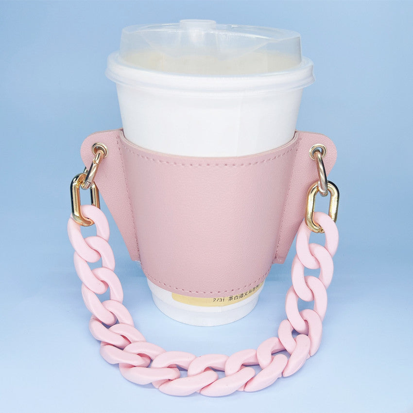 Case de cuero de cuero de taza de café de cadena acrílica al por mayor