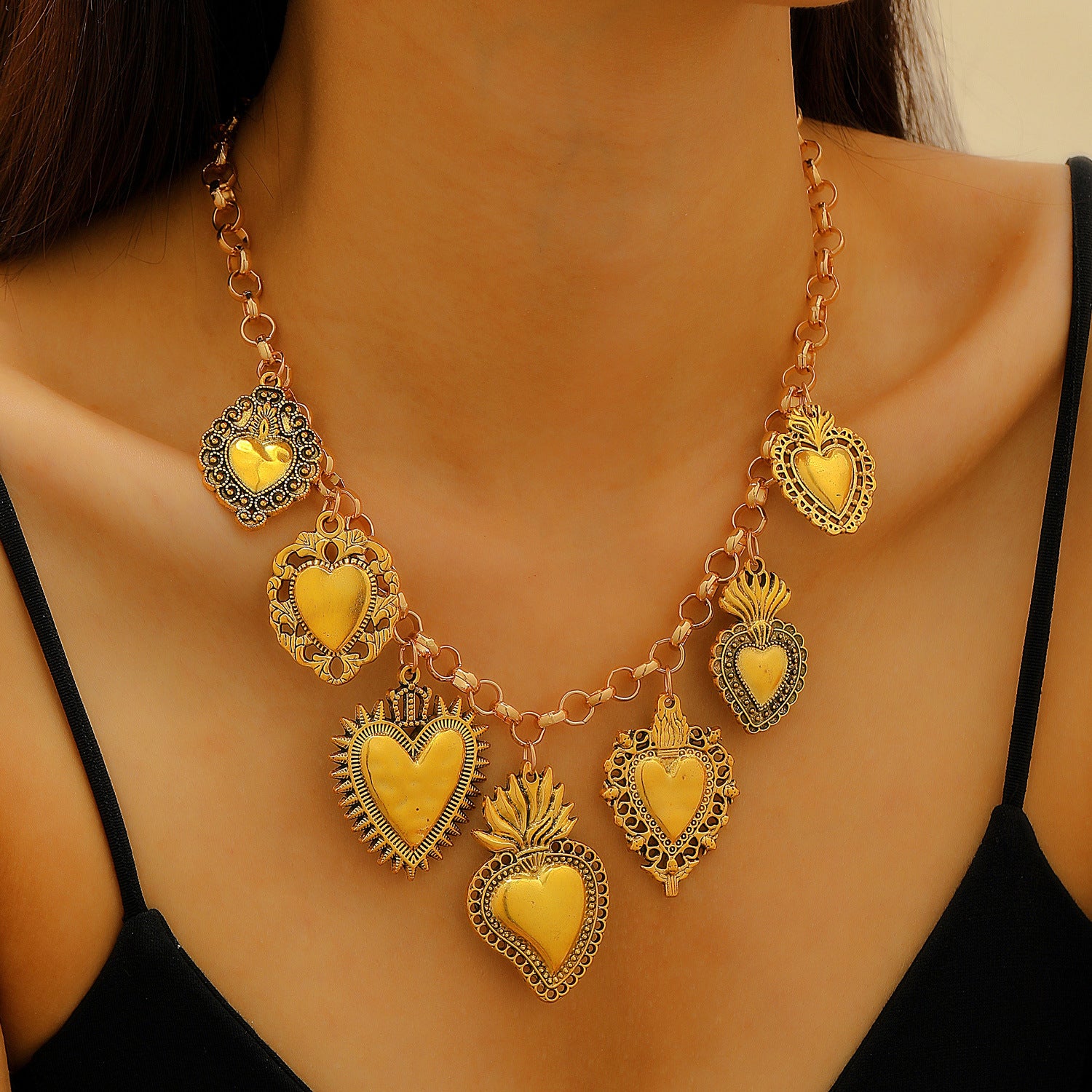 Wholesale Silver Multiple Sacred Heart Love Necklace