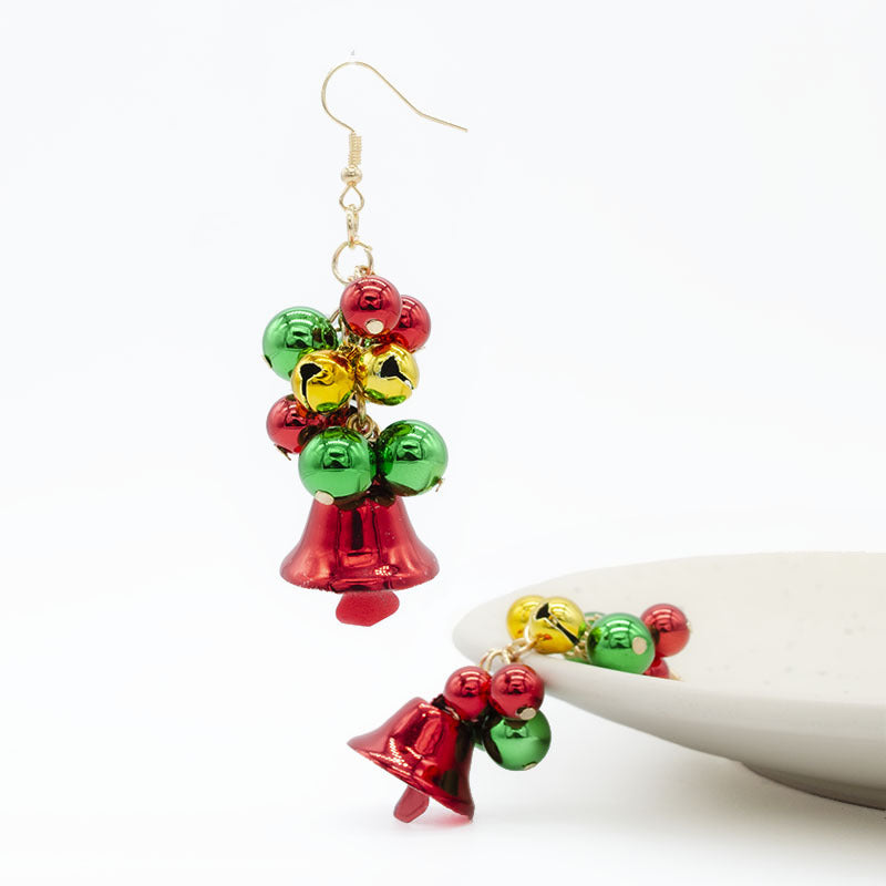 Wholesale Christmas red and green color matching bell creative simple color tassel Christmas Carnival earrings