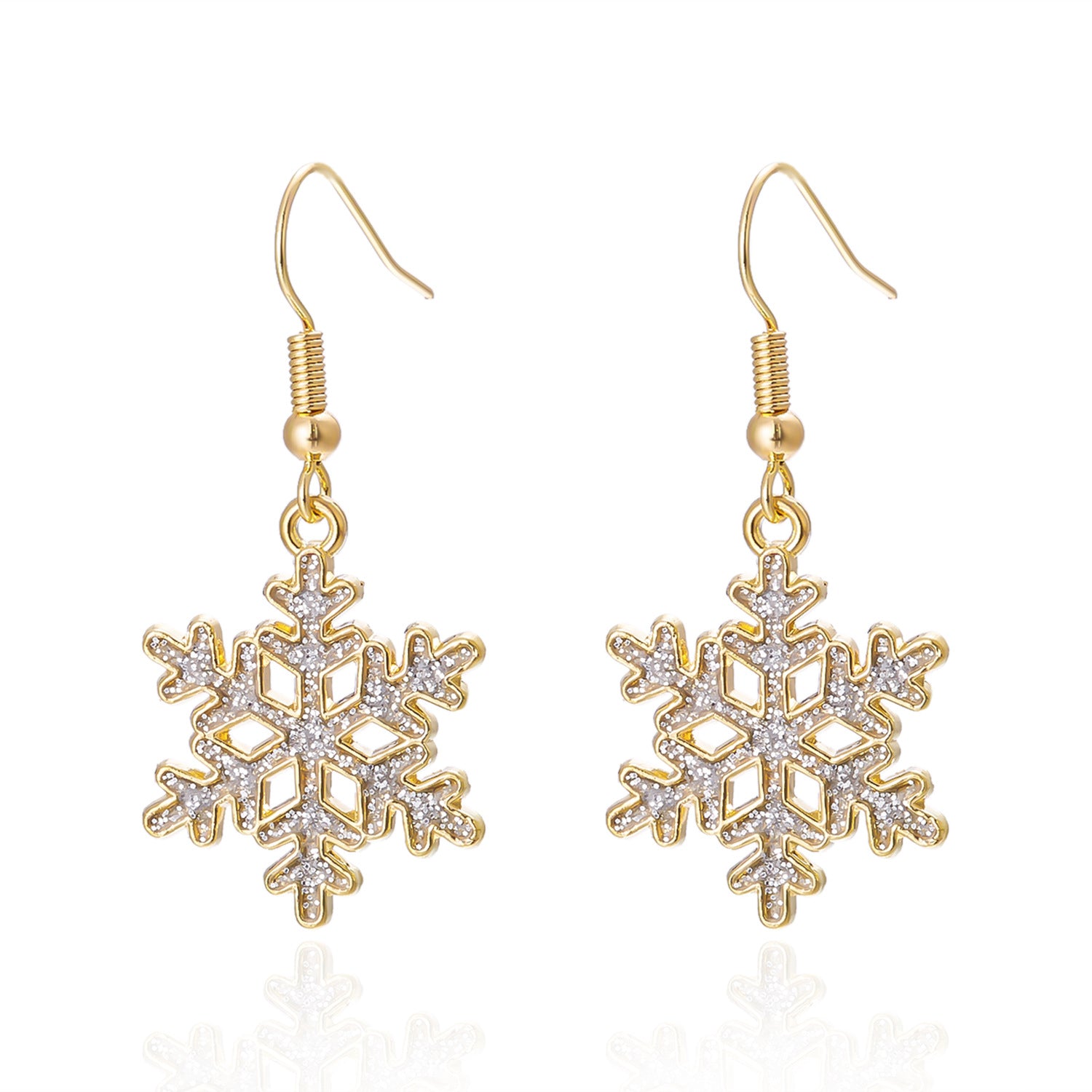 Wholesale Christmas Gold Sequin Snowflake Alloy Earrings