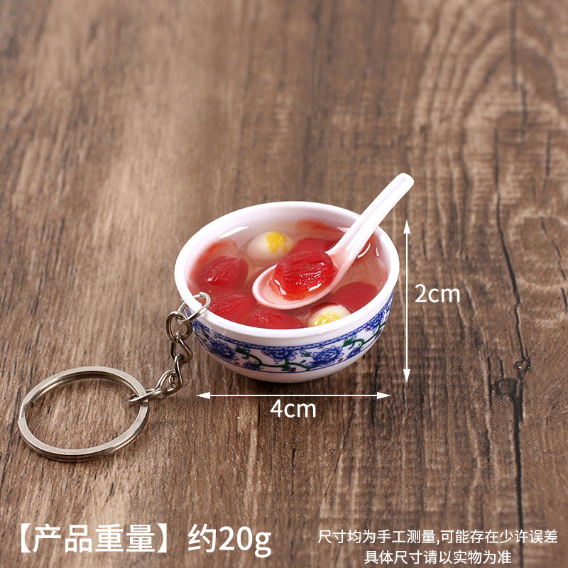 Wholesale Simulation Food 4cm Blue and White Porcelain Bowl Keychain Pendant Chinese Style Gourmet Snack Micro Food Play Model Toy