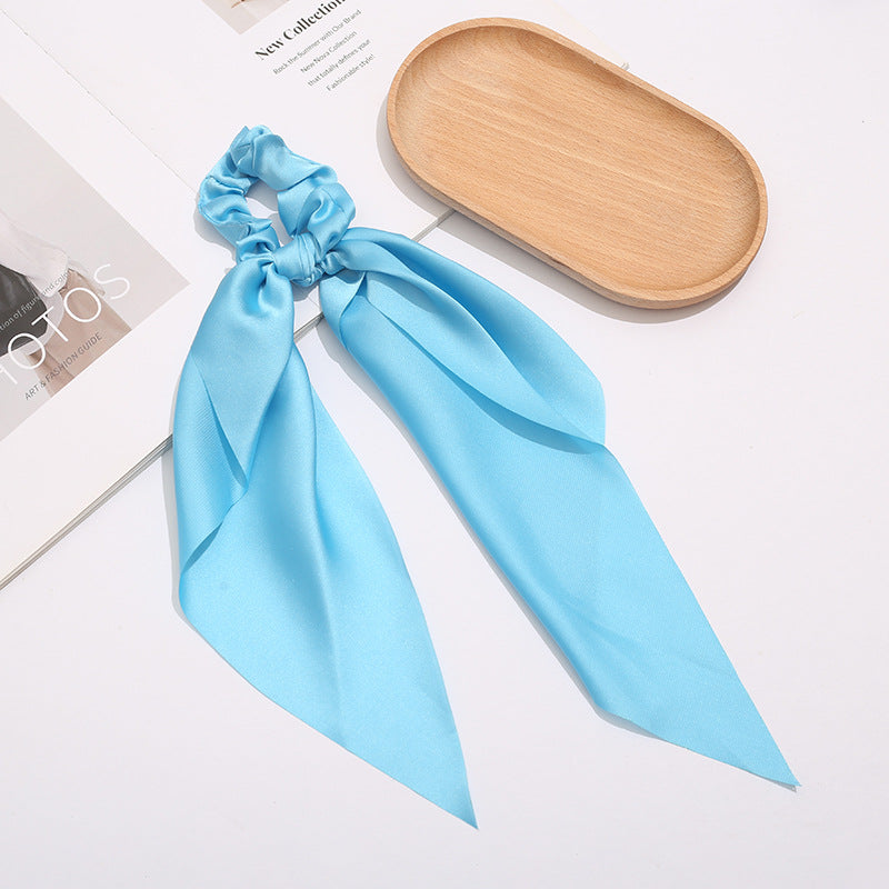 Wholesale Solid Color Knotted Satin Ribbon Fabric Hair Scrunchies