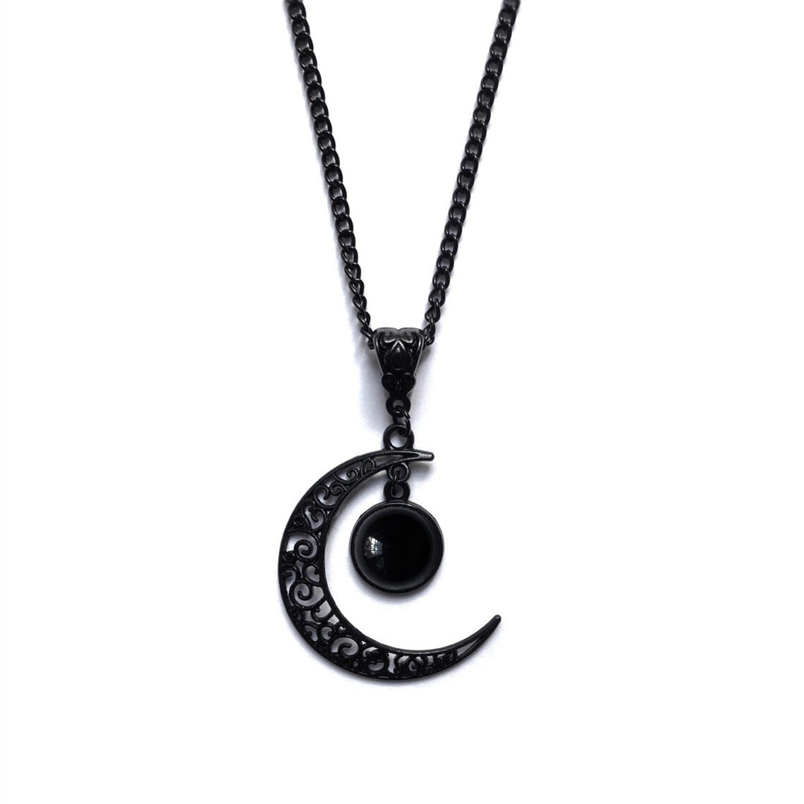 Wholesale Gothic Bohemian style black silk crescent necklace