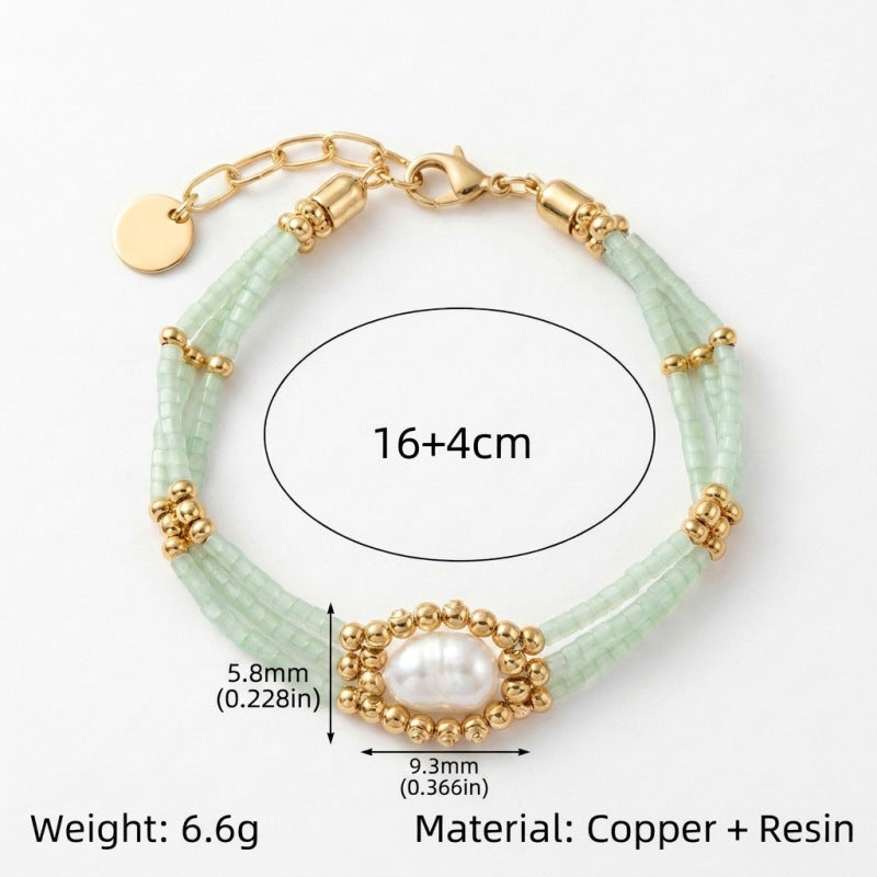 Wholesale Gold Plated Copper Rainbow Heart Cherry Pendant Pearl Layered Bracelet Set For Women Everyday Wear