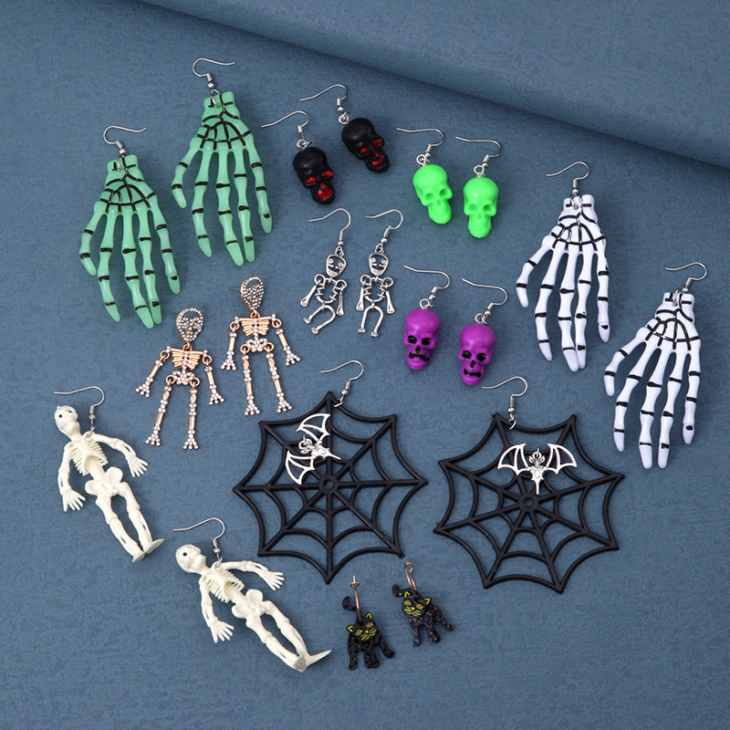 Wholesale Trendy  Earrings Exaggerated Resin Skull Pumpkin  Web Dangle Earrings Party Jewelry Accessory