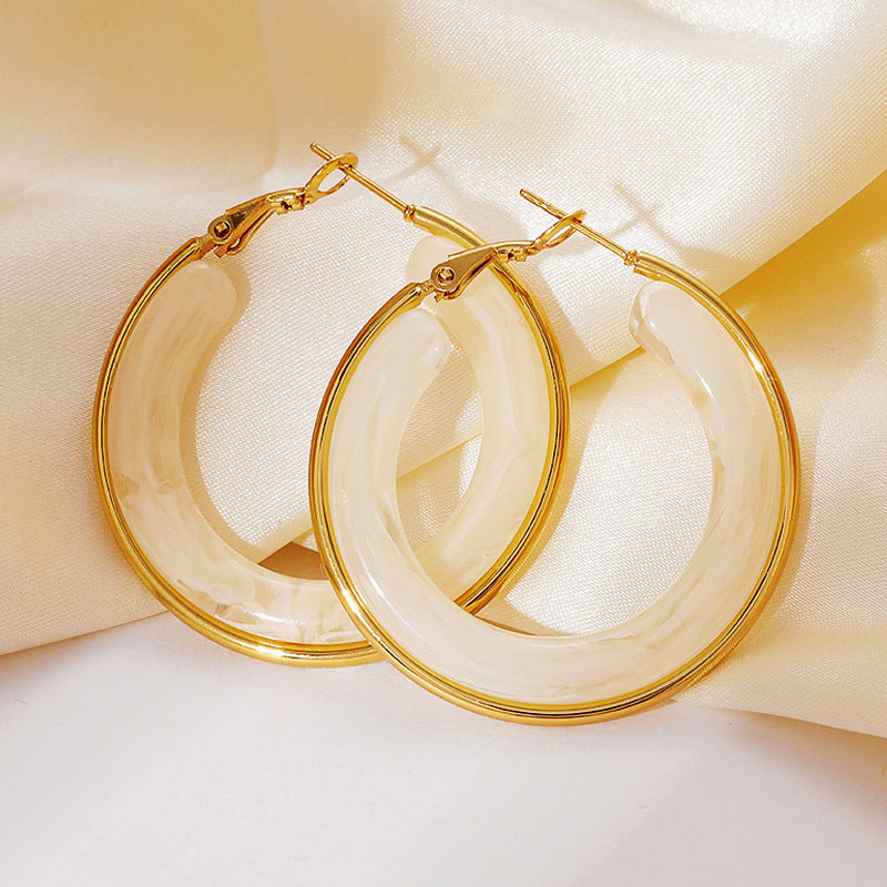 Wholesale Stainless Steel Earrings Resin Hoops Luxury  Earrings