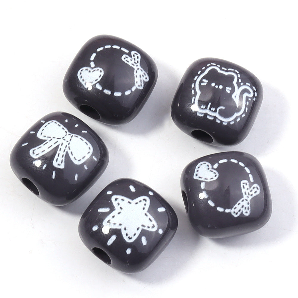 Wholesale 10pcs simple stroke printing Mantou Acrylic Beads