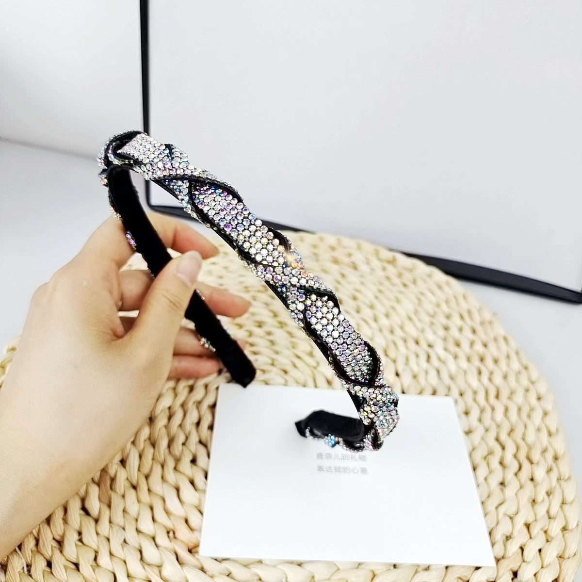 Wholesale Light Luxury Color Blocked Full Diamond Fashionable Versatile High End Sensation Sparkling Diamond High End Headband