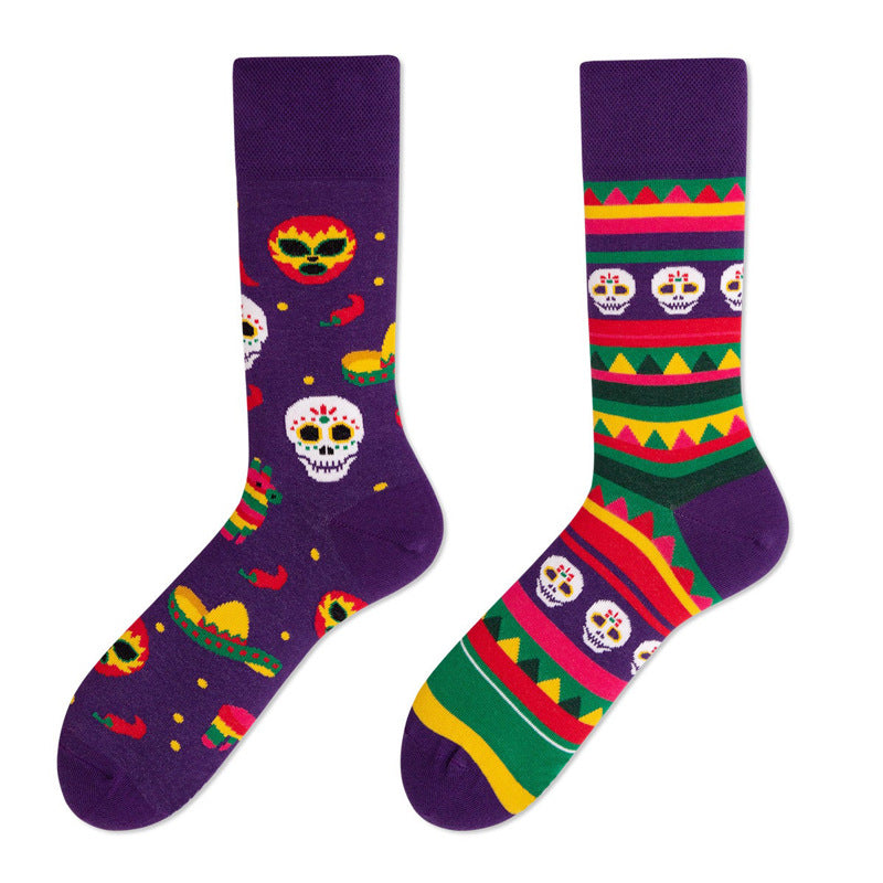 Wholesale 12pcs/pack Skull Mexican Carnival Combed Cotton AB Socks