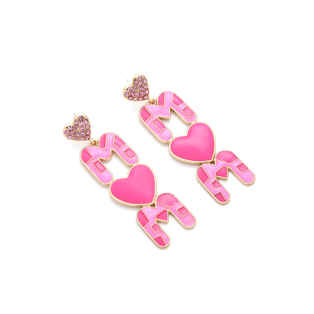 Wholesale Cow Print Mom Love Letter Alloy Earrings