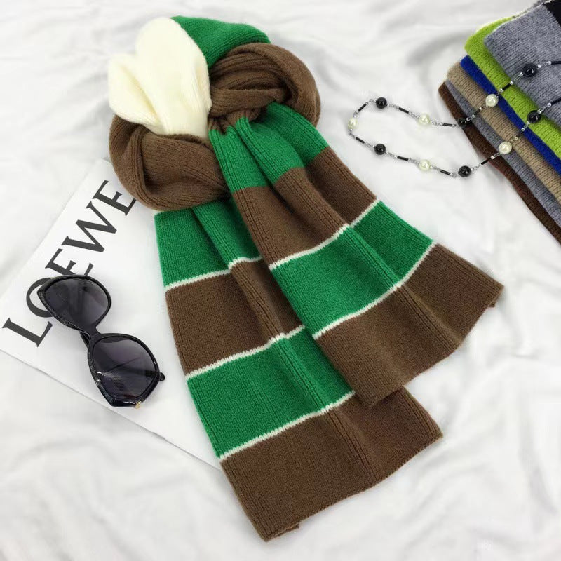 Wholesale Autumn and Winter Color Matching Striped Knitted Woolen Scarves
