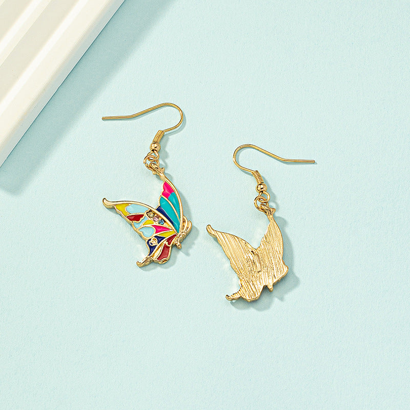 Wholesale Colorful Oil Drop Alloy Butterfly Earrings