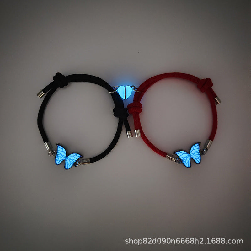 Wholesale  Bracelet Luminous Butterfly Heart Magnetic Couple Style Braided