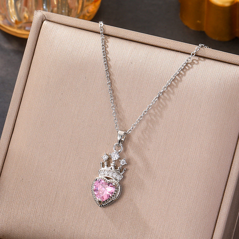 Wholesale Silver titanium steel necklace with powder zirconium inlay
