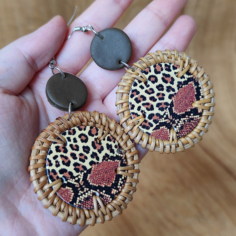 Wholesale 3 Pairs/Pack Polymer Clay Rattan Copper Braided Leopard Zebra Print Earrings