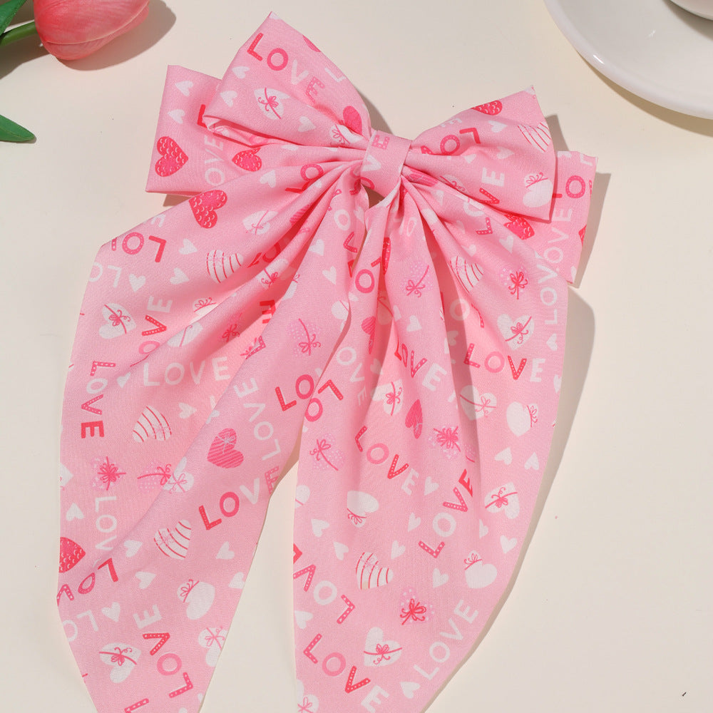 Wholesale valentine's day bow ribbon spring clip heart-shaped red lip printing hair accessories