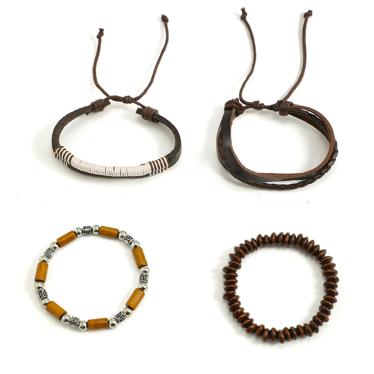 Wholesale Vintage Wood Beads PU Men's Bracelet