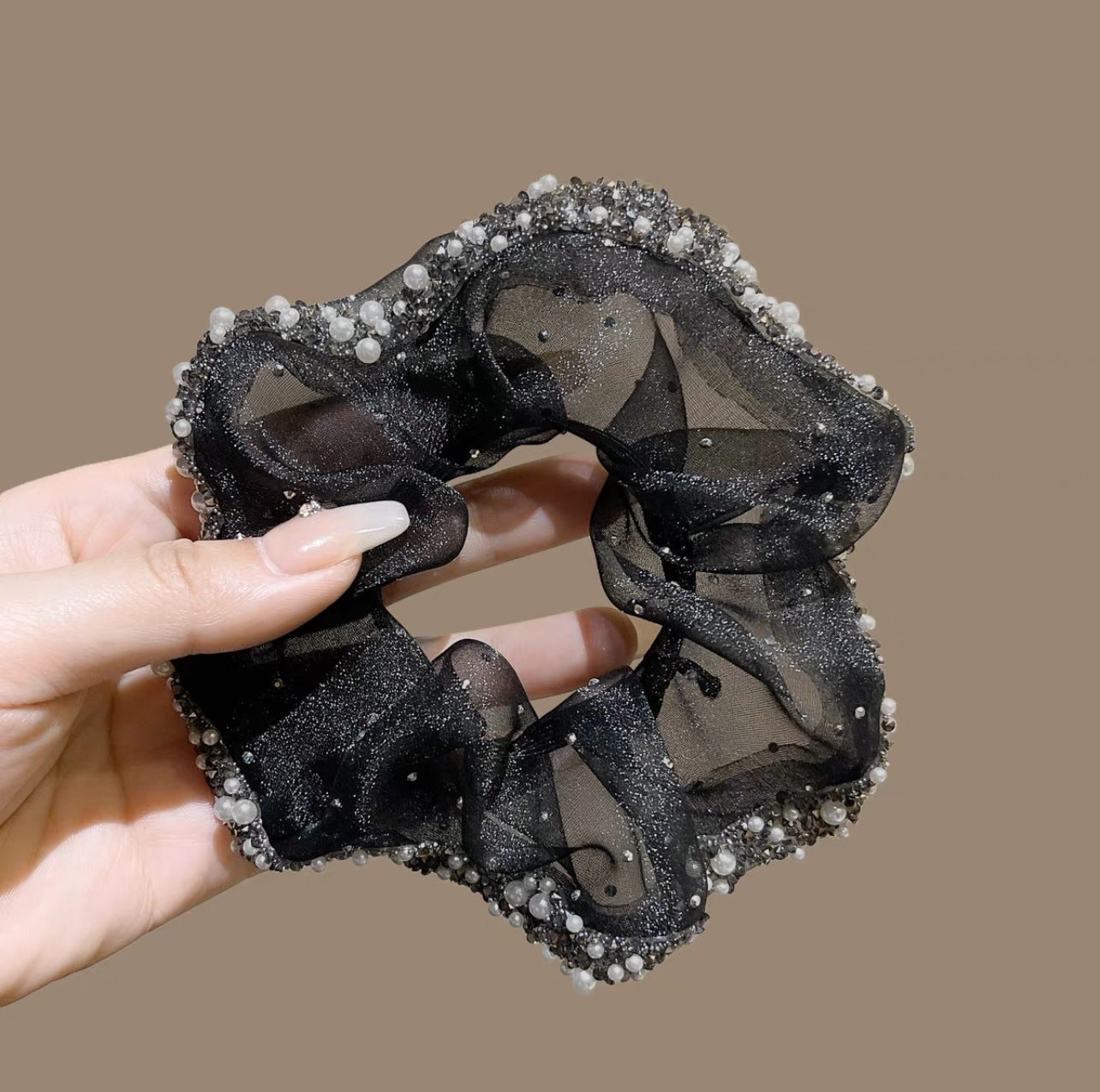 Wholesale Pearl Rhinestone Mesh Hair Tie