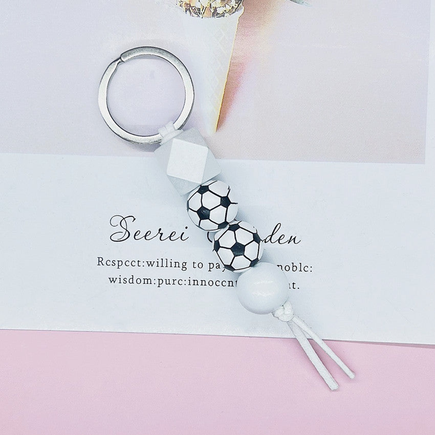 Llavero de imprenta de cuentas de madera de baloncesto de baloncesto de fútbol