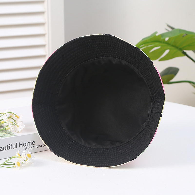 Hearting Heart Printing Tie Dye Color Block Polyester Sun Bucket Sombrero de cubo de Sunshade