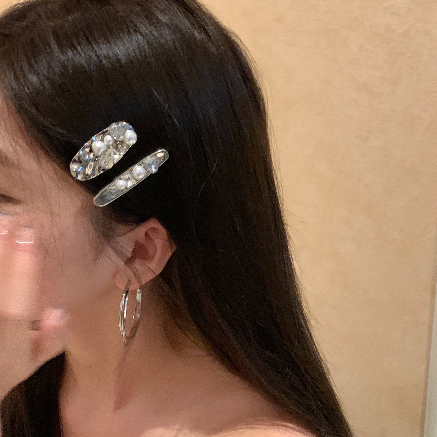 Wholesale Irregular oval rhinestone pearl hair clip