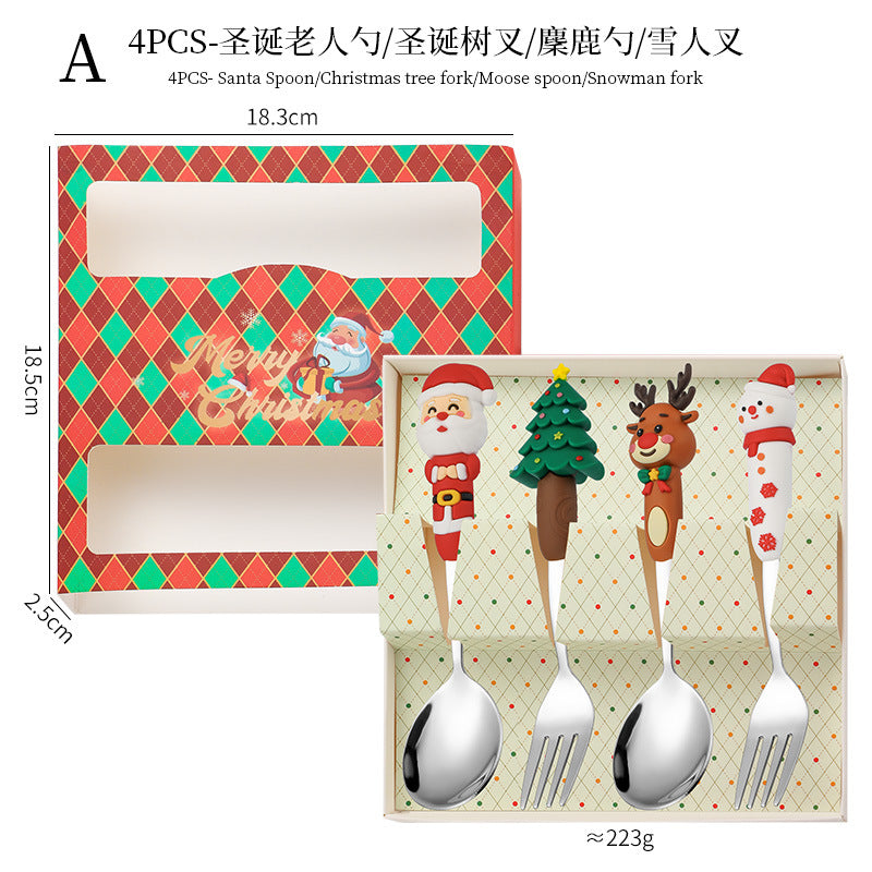 Wholesale Cartoon Christmas Dessert Fork and Spoon Cutlery Set