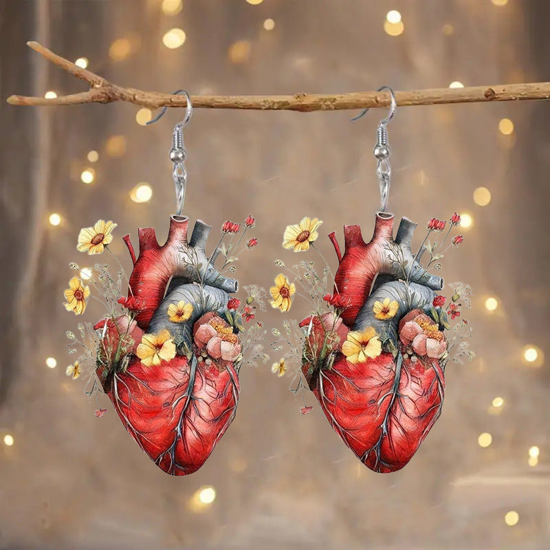 Wholesale Fashion Personalized Flowers Heart Acrylic Women's Earrings-Valentine's Day, Birthday and other perfect gifts