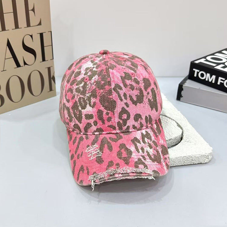 Wholesale Pink leopard print ripped baseball cap bucket hat