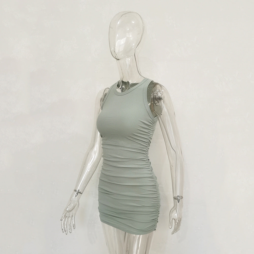 Wholesale Pleated Ribbed Fitted Dress