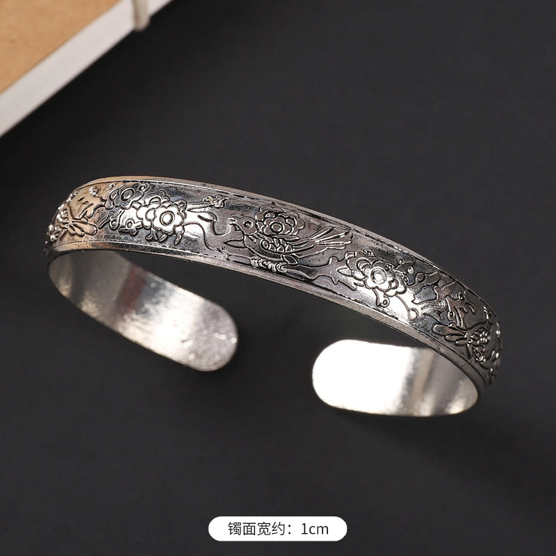 Wholesale  ethnic style retro court Chinese carved ancient silver bracelet personality exotic bracelet