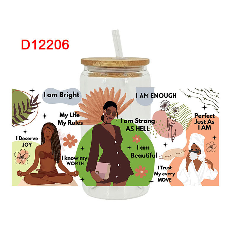 Wholesale Black Girl butterfly 16oz Cup UV DTF Wraps