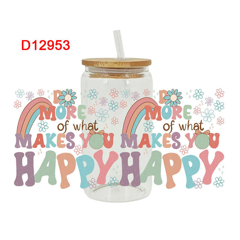 Wholesale Colorful Cartoon Cute Retro Fresh Inspirational Theme 16oz Cup UV DTF Wraps