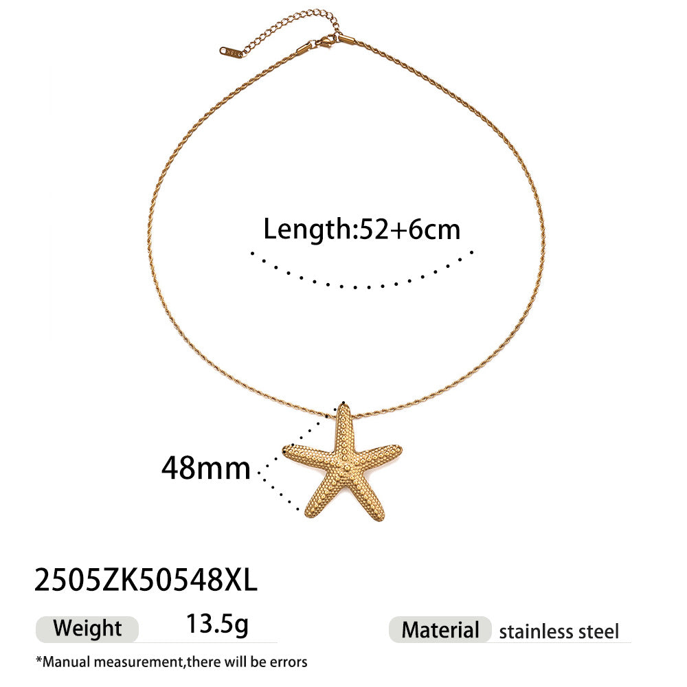 Wholesale Tyna European and American Light Luxury 18K Gold Stainless Steel Conch Sea Star Sun Thick Rope Necklace All-match Cross-border Trendy Jewelry