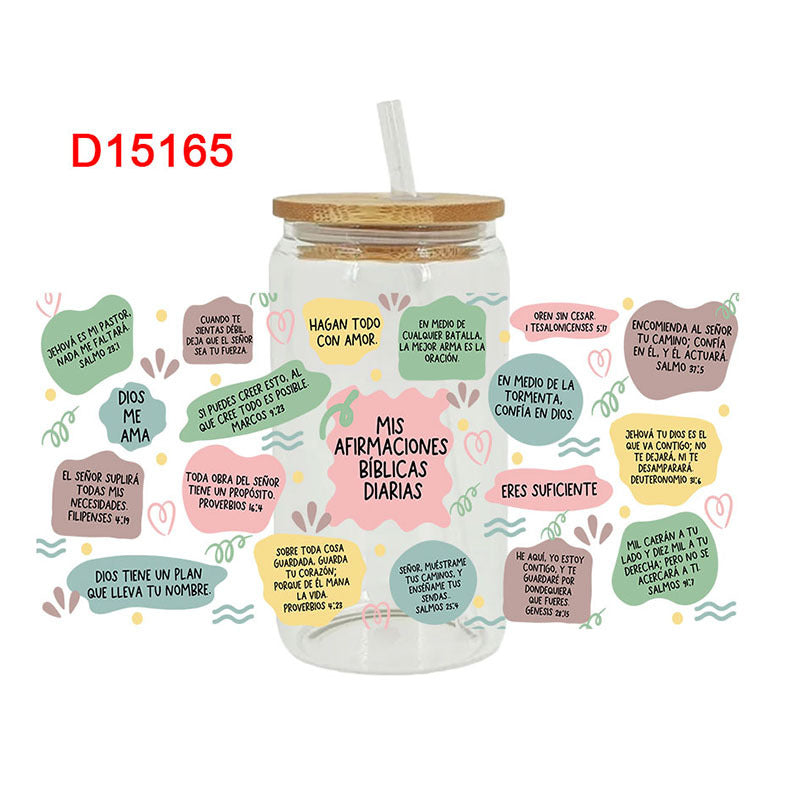 Wholesale Rainbow Bow Letter  16oz Cup UV DTF Wraps