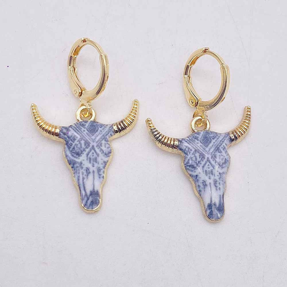 Wholesale Retro Ethnic Style Cow Head Pendant Western Cowboy Series Earrings