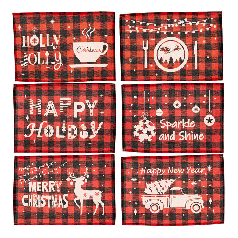 Wholesale Christmas New Santa Claus Fabric Knife and Fork Set Christmas Table Decoration Red and Black Plaid Printing Mat