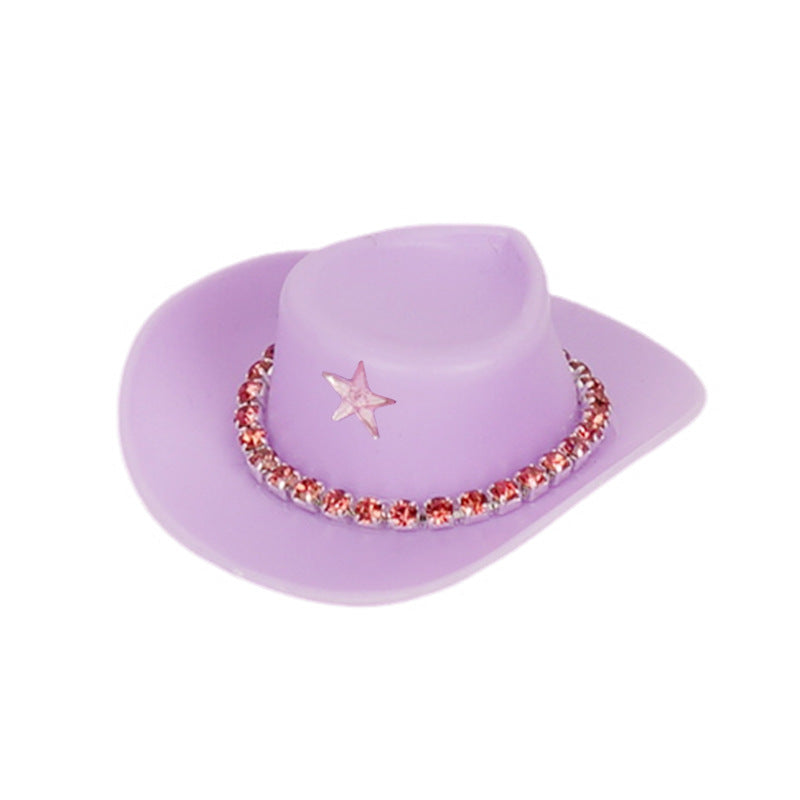 Wholesale Pink cowboy hat with diamond chain hairpin toy doll accessories hat plastic hat