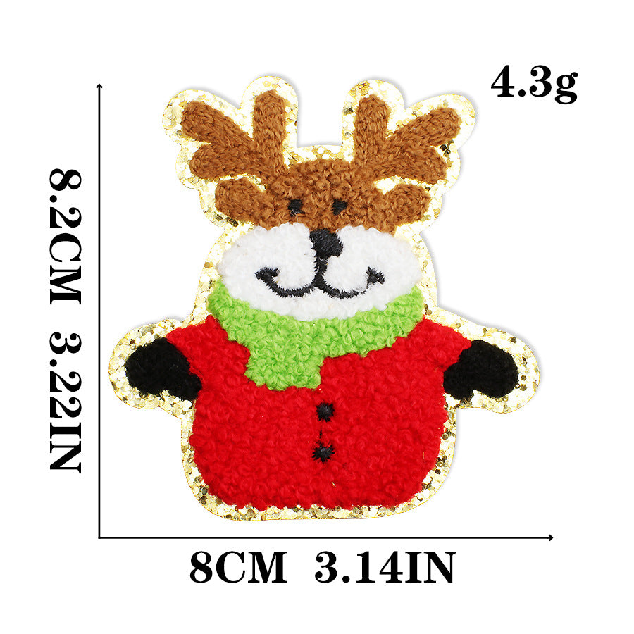 Wholesale Christmas Snowman Embroidered Chenille Sew On Patches Gold Trim For Clothing DIY Craft Supply