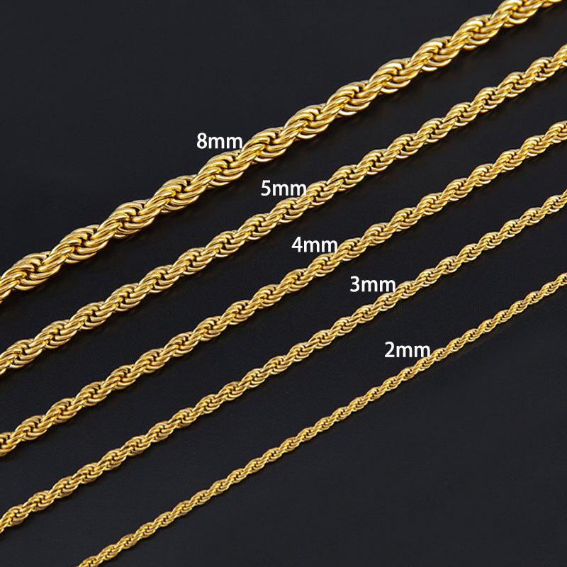 Wholesale Stainless Steel 18k Gold Hip-hop Fashion Twist Chain No Fading Titanium Steel Necklaces